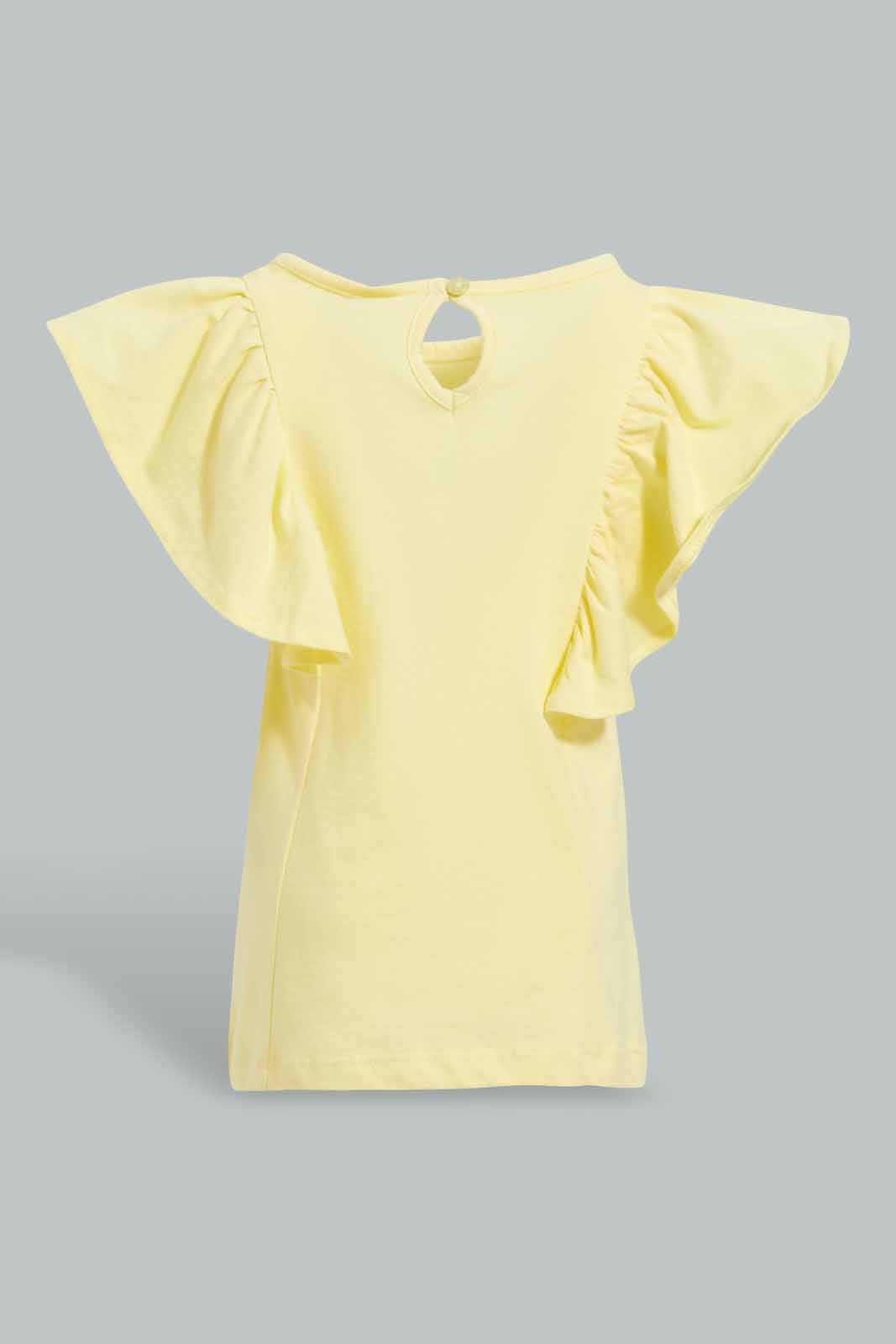 Redtag-Yellow-Flutter-Sleeves-Jersey-Blouse-Blouses-Infant-Girls-3 to 24 Months