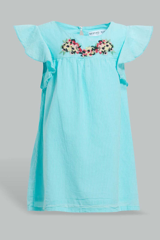 Redtag-Mint-Embroidered-Yoke-Dress-Dresses-Infant-Girls-3 to 24 Months