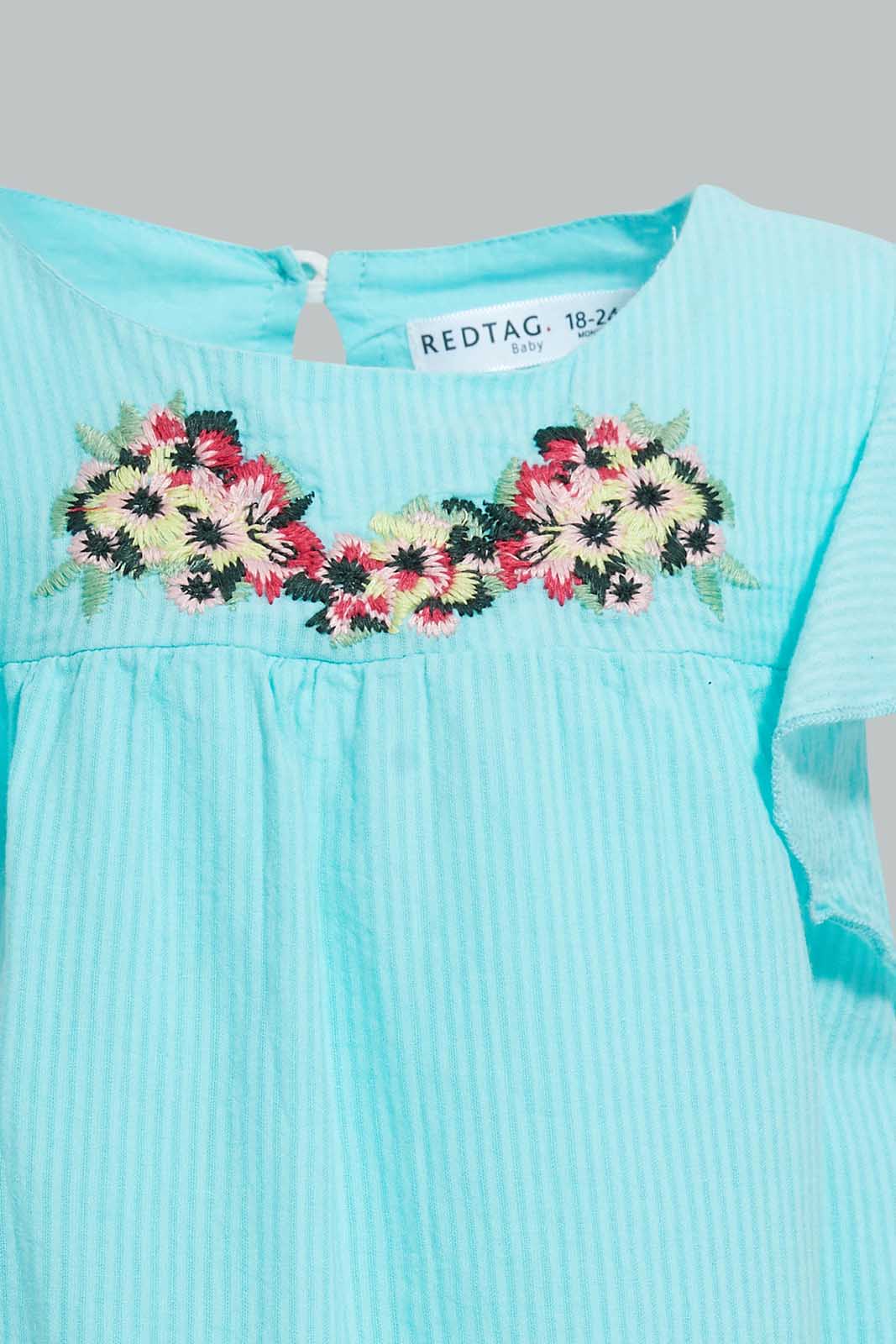 Redtag-Mint-Embroidered-Yoke-Dress-Dresses-Infant-Girls-3 to 24 Months