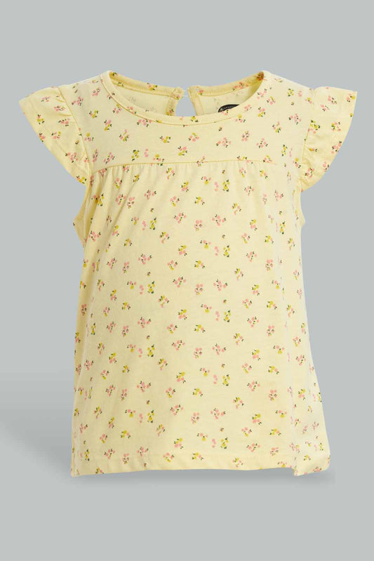 Redtag-Yellow-Printed-Top-Blouses-Infant-Girls-3 to 24 Months