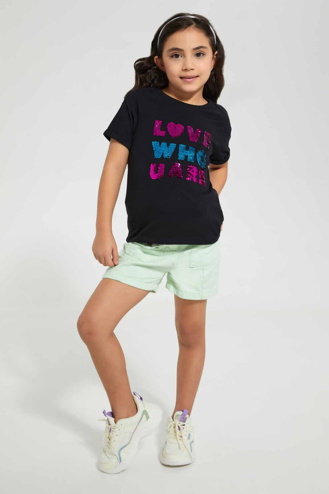 Redtag-Black-Girls-Sequins-T-Shirt-Graphic-T-Shirts-Girls-2 to 8 Years