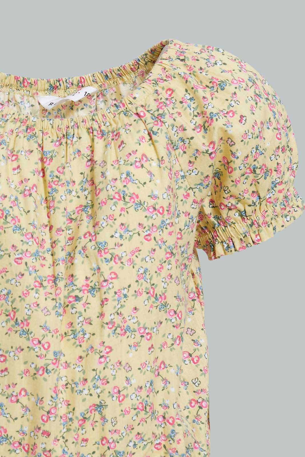 Redtag-Yellow-Floral-Aop-Electic-Hem-Blouse-Blouses-Infant-Girls-3 to 24 Months