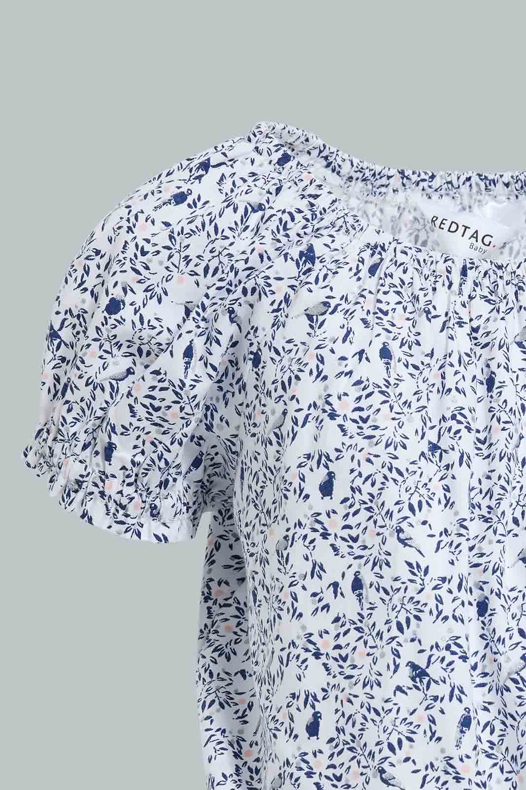 Redtag-Blue-Floral-Aop-Electic-Hem-Blouse-Blouses-Infant-Girls-3 to 24 Months
