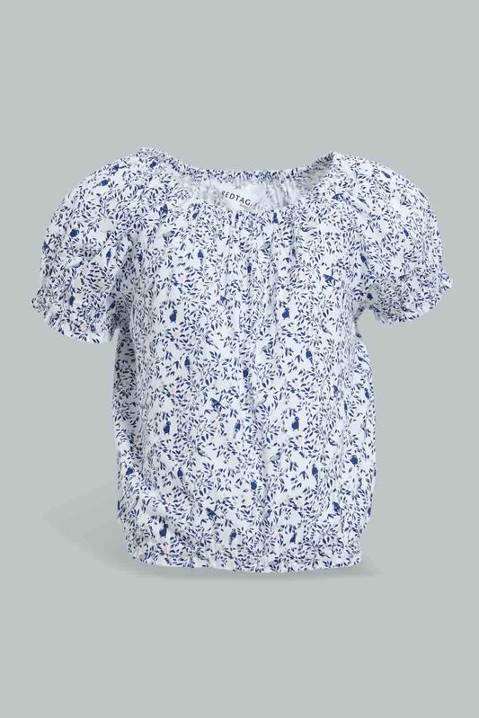 Redtag-Blue-Floral-Aop-Electic-Hem-Blouse-Blouses-Infant-Girls-3 to 24 Months