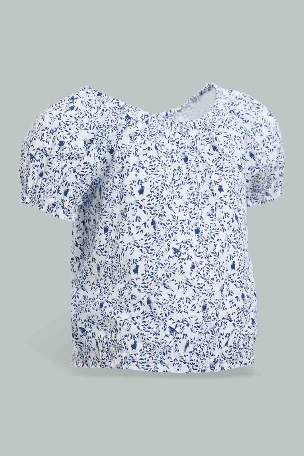 Redtag-Blue-Floral-Aop-Electic-Hem-Blouse-Blouses-Infant-Girls-3 to 24 Months