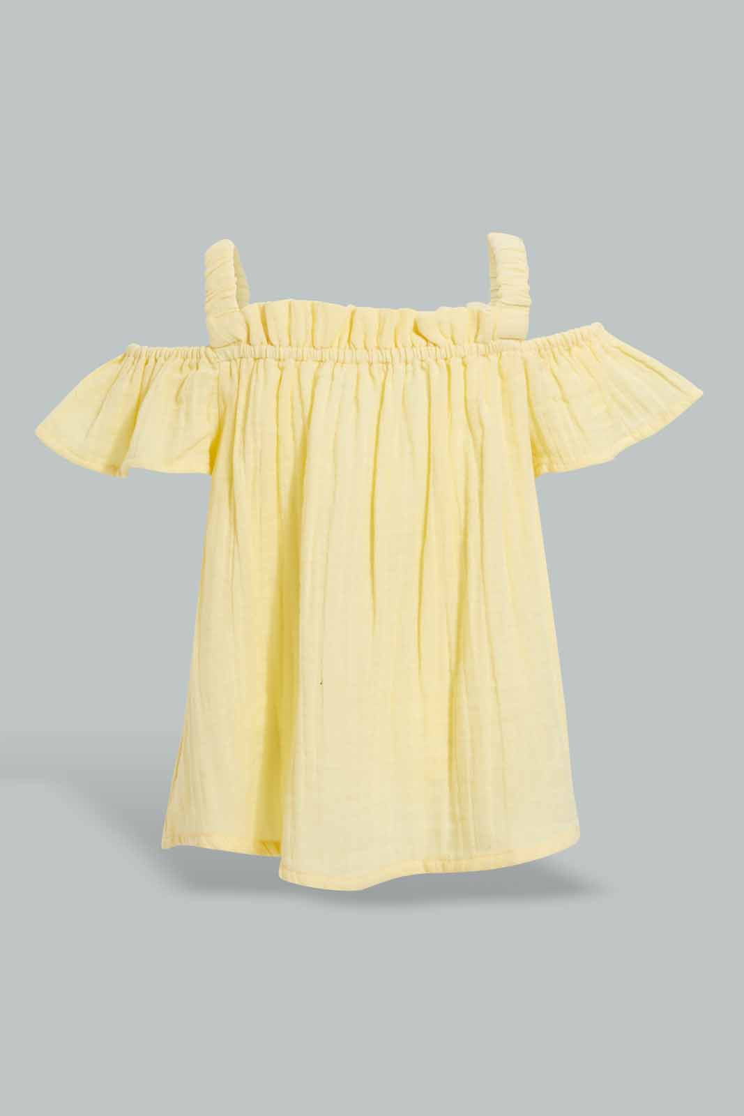 Redtag-Yellow-Off-Shoulder-Blouse-Category:Blouses,-Colour:Yellow,-Deals:New-In,-Filter:Infant-Girls-(3-to-24-Mths),-ING-Blouses,-New-In-ING,-Non-Sale,-S22D,-Section:Girls-(0-to-14Yrs)-Infant-Girls-3 to 24 Months