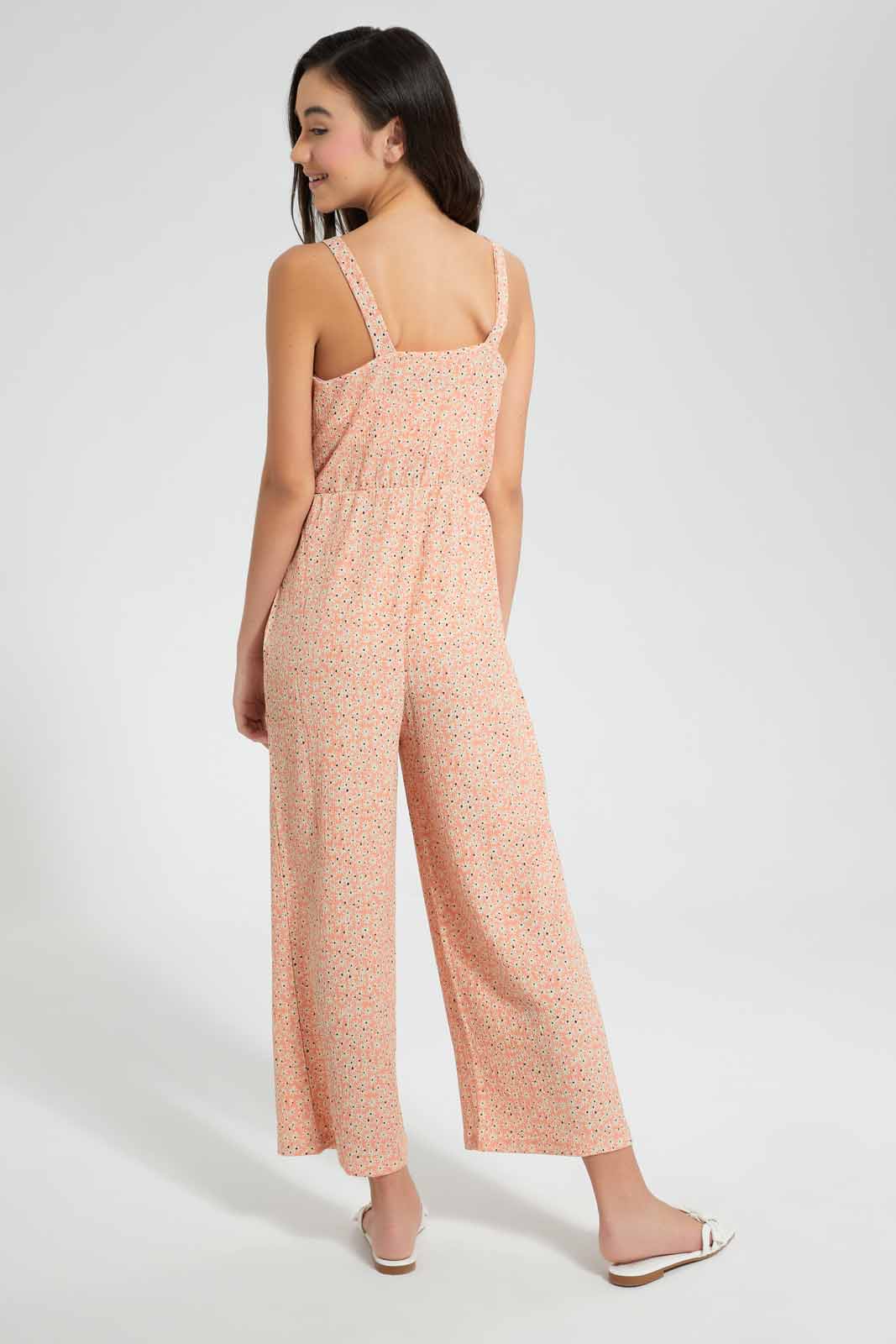 Redtag-Pink-Ditsy-Print-Jumpsuit-Category:Dresses,-Colour:Apricot,-Deals:New-In,-Filter:Senior-Girls-(9-to-14-Yrs),-GSR-Dresses,-New-In-GSR-APL,-Non-Sale,-S22D,-Section:Girls-(0-to-14Yrs)-Senior-Girls-9 to 14 Years