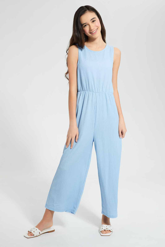 Redtag-Blue-Jacquard-Jumpsuit-Category:Dresses,-Colour:Blue,-Deals:New-In,-Filter:Senior-Girls-(9-to-14-Yrs),-GSR-Dresses,-New-In-GSR-APL,-Non-Sale,-S22D,-Section:Girls-(0-to-14Yrs)-Senior-Girls-9 to 14 Years