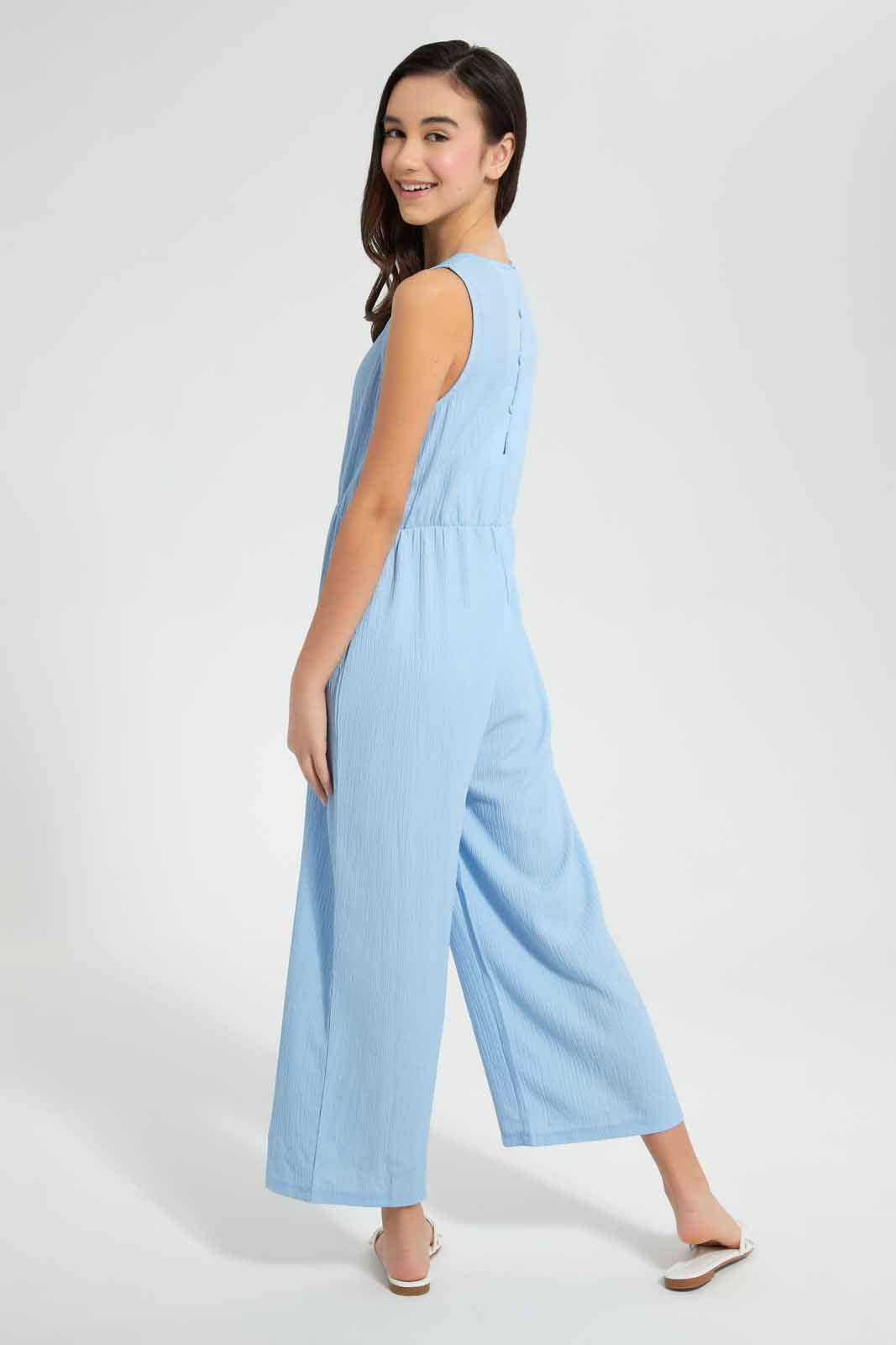 Redtag-Blue-Jacquard-Jumpsuit-Category:Dresses,-Colour:Blue,-Deals:New-In,-Filter:Senior-Girls-(9-to-14-Yrs),-GSR-Dresses,-New-In-GSR-APL,-Non-Sale,-S22D,-Section:Girls-(0-to-14Yrs)-Senior-Girls-9 to 14 Years
