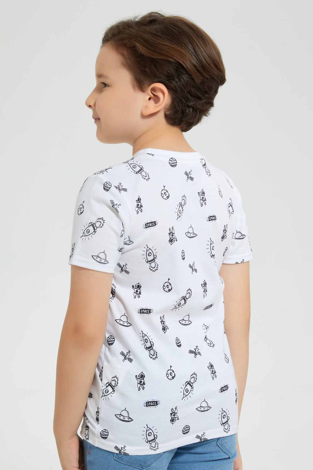 Redtag-White-Space-Aop-T-Shirt-Graphic-T-Shirts-Boys-2 to 8 Years