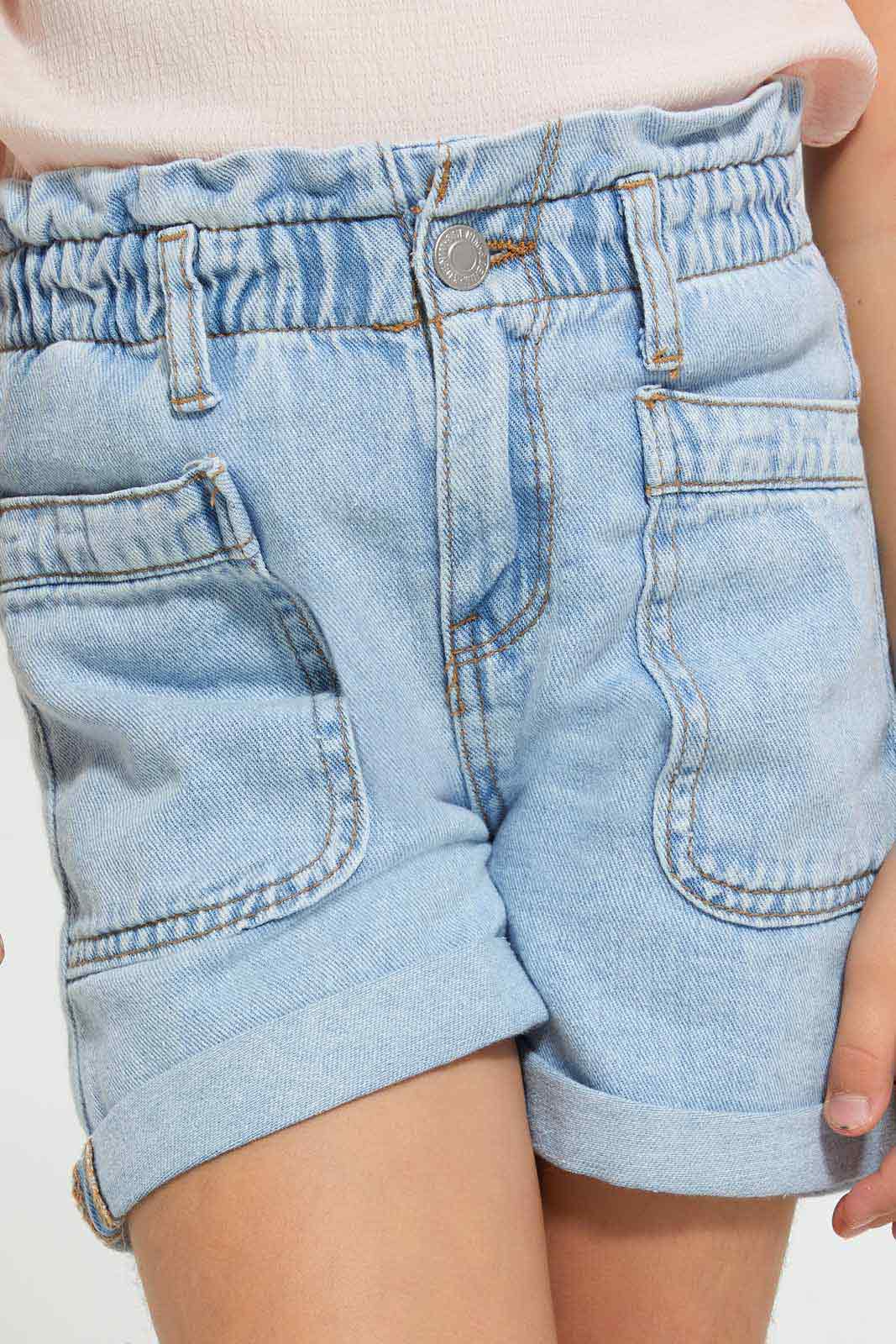 Redtag-Lt.-Wash-Girls-Denim-Short-Denim-Shorts-Girls-2 to 8 Years