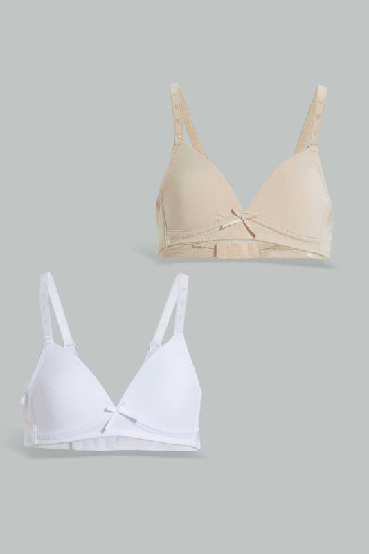 Beige And White Padded Bra For Senior Girls (Pack of 2)
