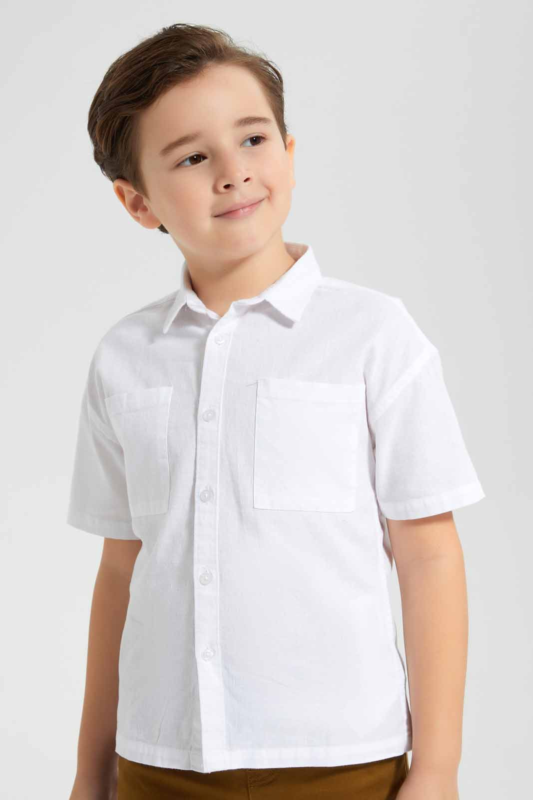 Redtag-White-Over-Sized-Short-Sleeve-Shirt-BOY-Shirts,-Category:Shirts,-Colour:White,-Deals:New-In,-Filter:Boys-(2-to-8-Yrs),-New-In-BOY-APL,-Non-Sale,-S22D,-Section:Boys-(0-to-14Yrs)-Boys-2 to 8 Years