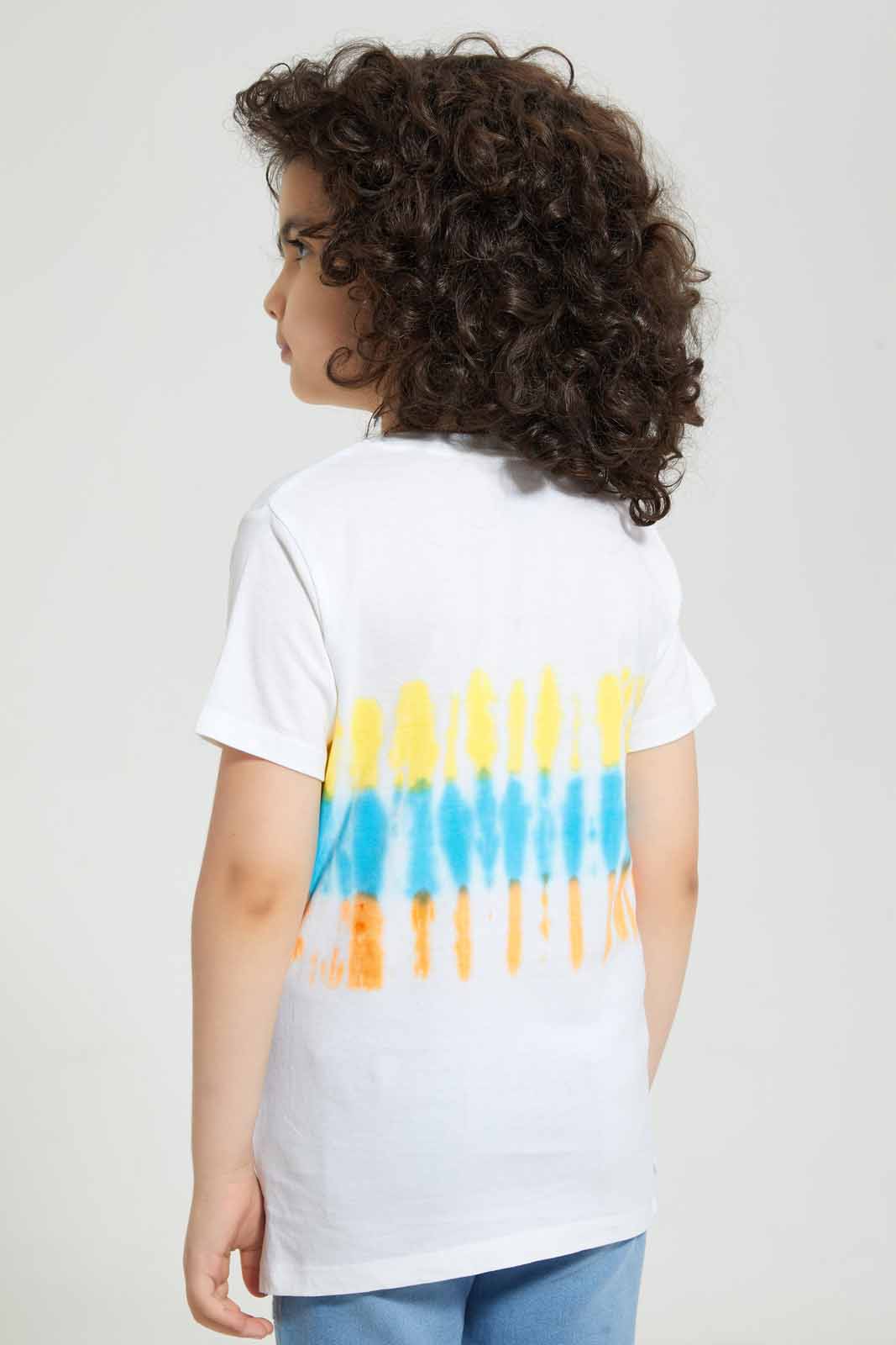 Redtag-White-Summer-Vibes-Emb-T-Shirt-Graphic-T-Shirts-Boys-2 to 8 Years