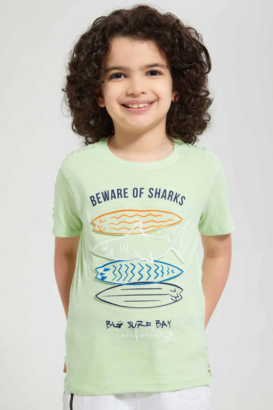 Redtag-Pale-Green-Shark-Embossed-T-Shirt-Graphic-T-Shirts-Boys-2 to 8 Years