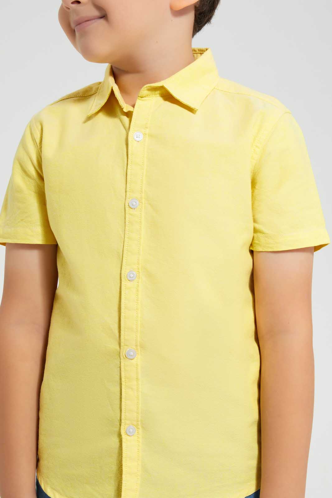 Redtag-Yellow-Oxford-Short-Sleeve-Short-Sleeve-Casual-Shirts-Boys-2 to 8 Years