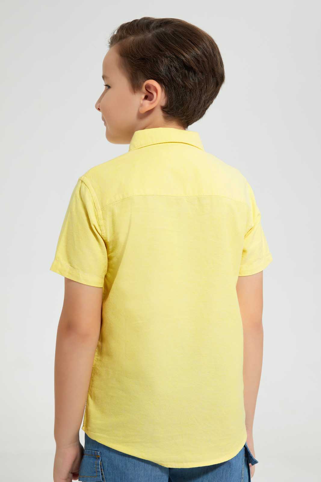 Redtag-Yellow-Oxford-Short-Sleeve-Short-Sleeve-Casual-Shirts-Boys-2 to 8 Years