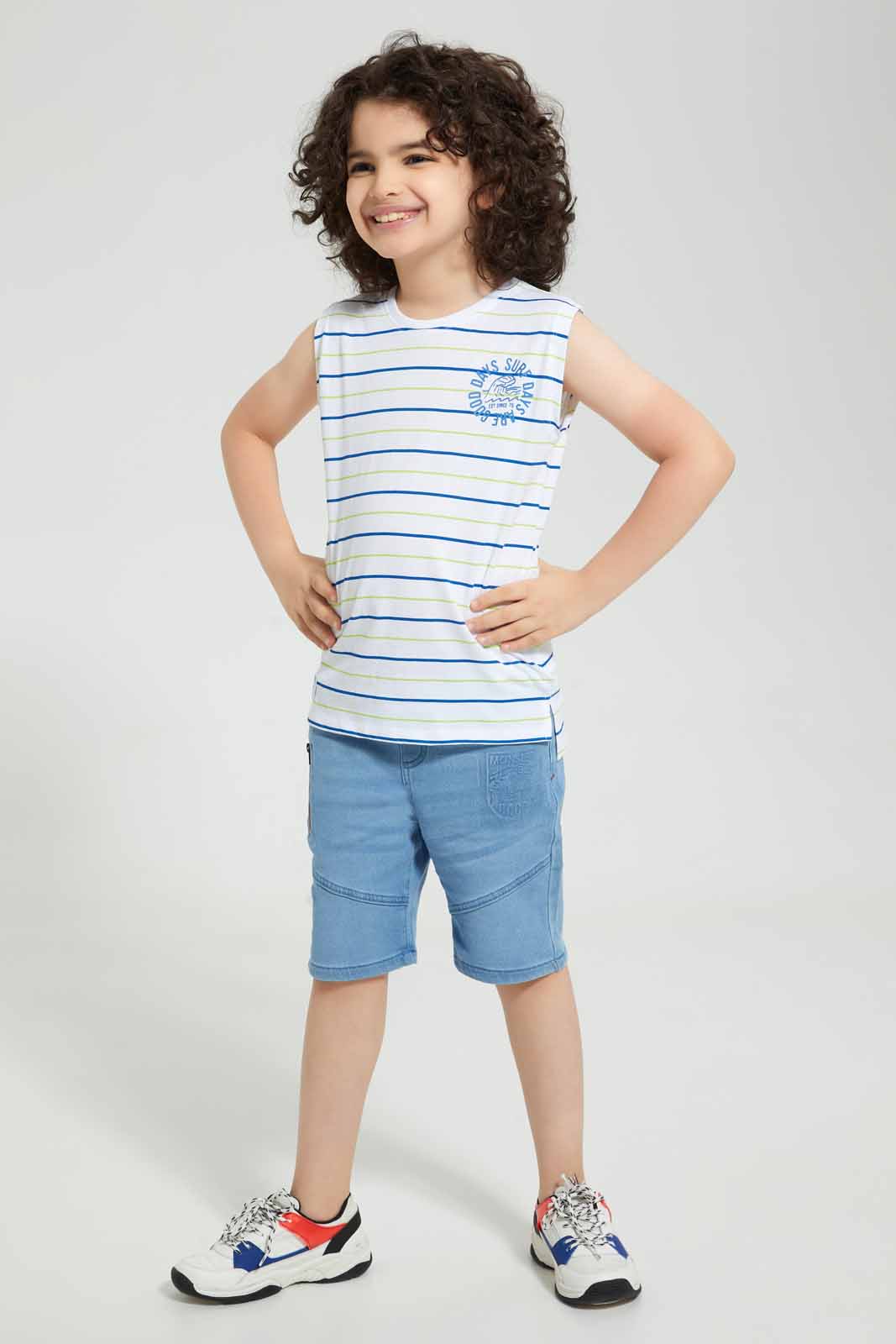 Redtag-White-Tiedye-Stripe-T-Shirt-Graphic-T-Shirts-Boys-2 to 8 Years