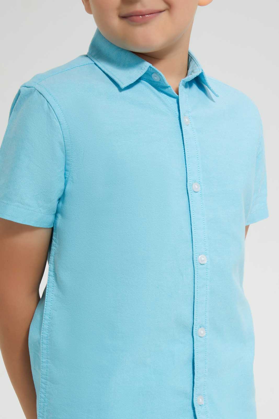 Redtag-Blue-Oxford-Short-Sleeve-Short-Sleeve-Casual-Shirts-Boys-2 to 8 Years