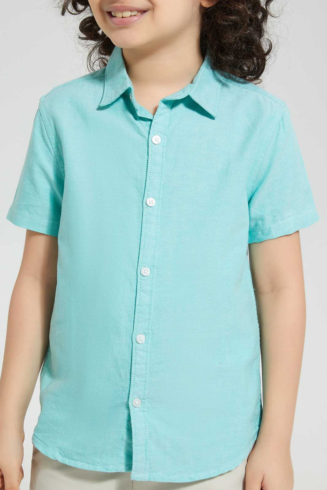 Redtag-Green-Oxford-Short-Sleeve-Short-Sleeve-Casual-Shirts-Boys-2 to 8 Years