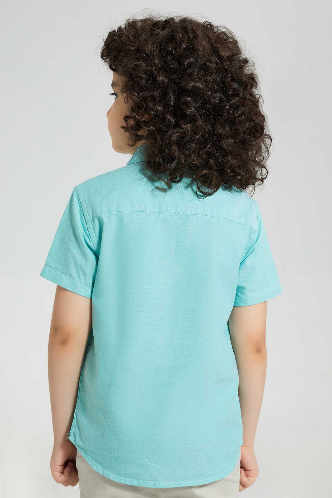 Redtag-Green-Oxford-Short-Sleeve-Short-Sleeve-Casual-Shirts-Boys-2 to 8 Years