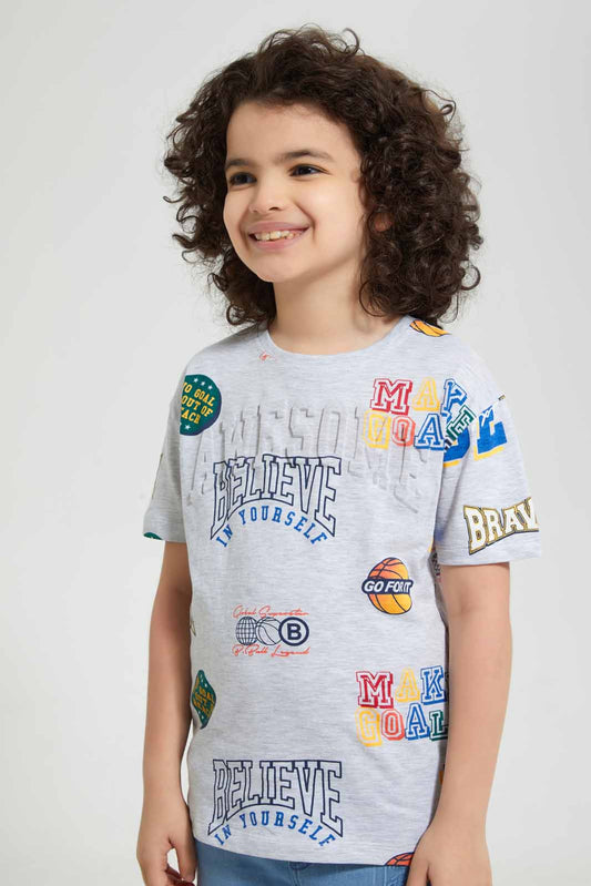 Redtag-Grey-Aop-Embossed-T-Shirt-Graphic-T-Shirts-Boys-2 to 8 Years