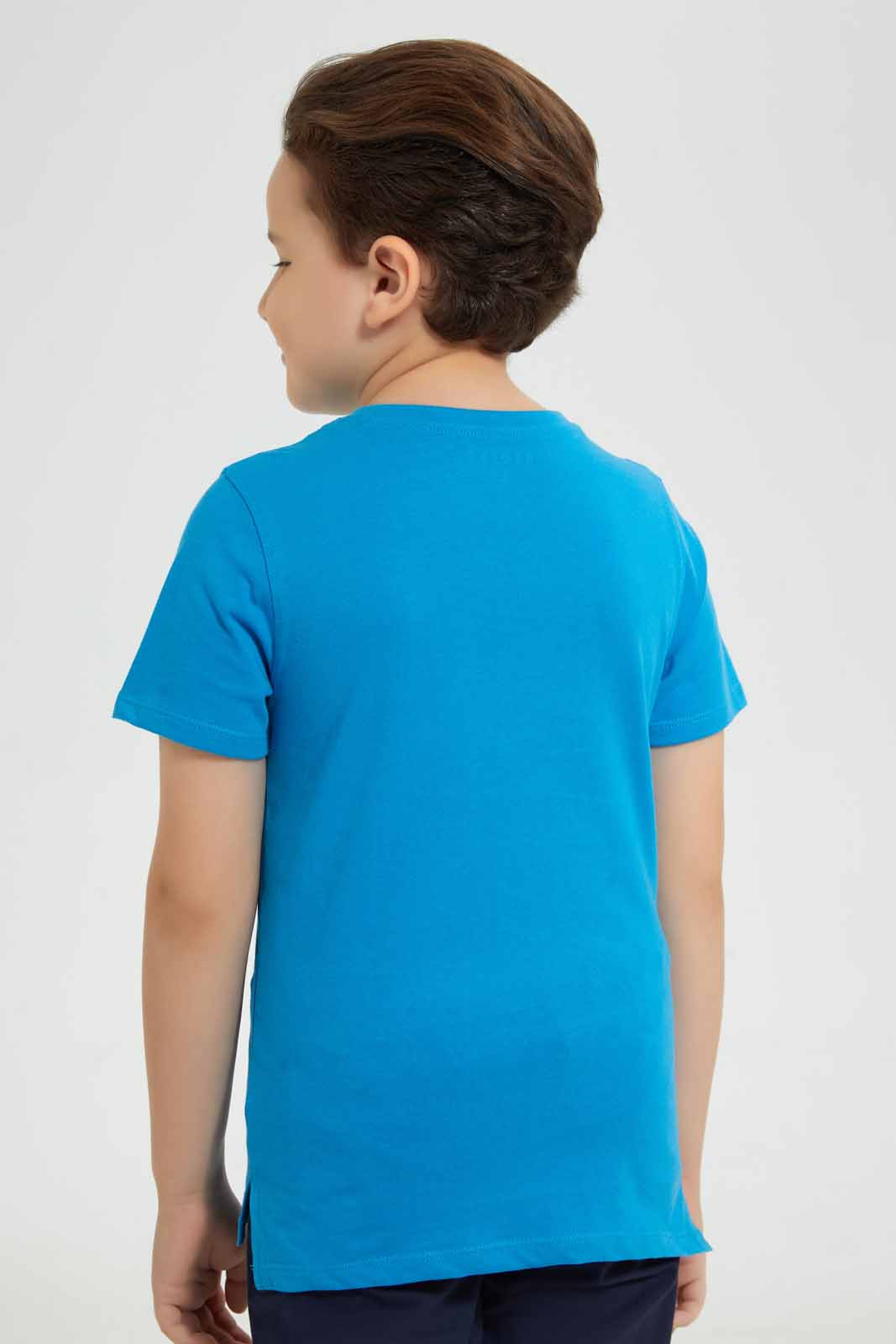 Redtag-Blue-Puff-Eat-Sleep-Print-T-Shirt-Graphic-T-Shirts-Boys-2 to 8 Years