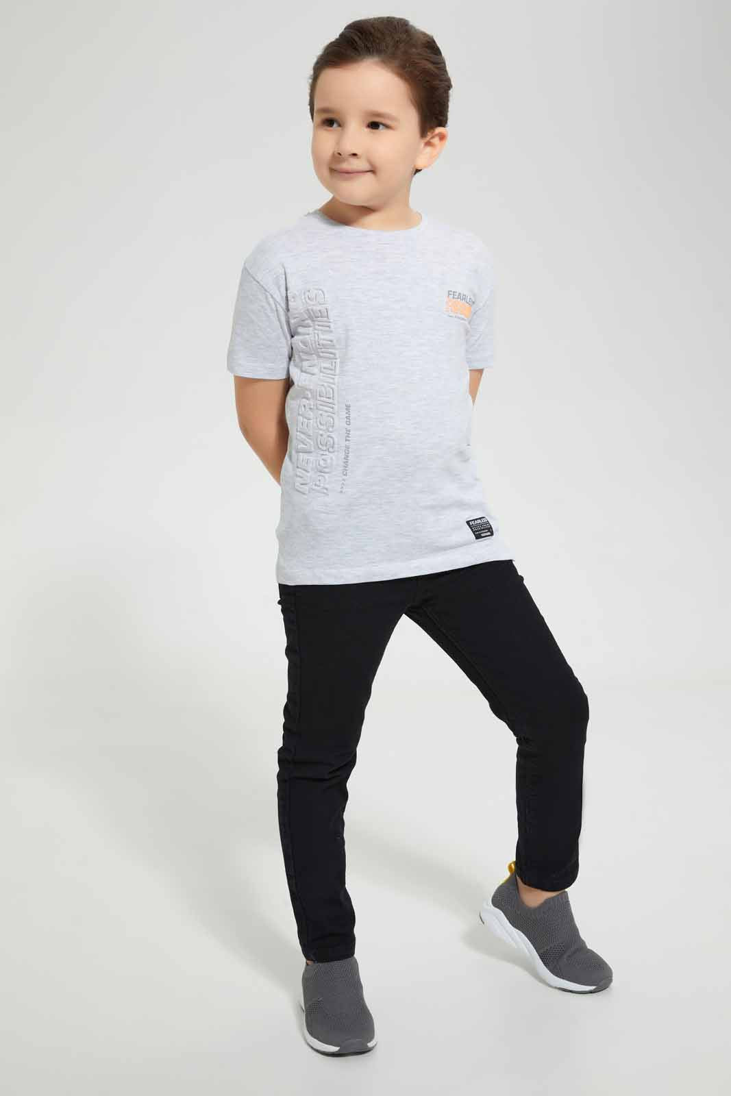 Redtag-Grey-Marl-Side-Embossed-T-Shirt-Graphic-T-Shirts-Boys-2 to 8 Years