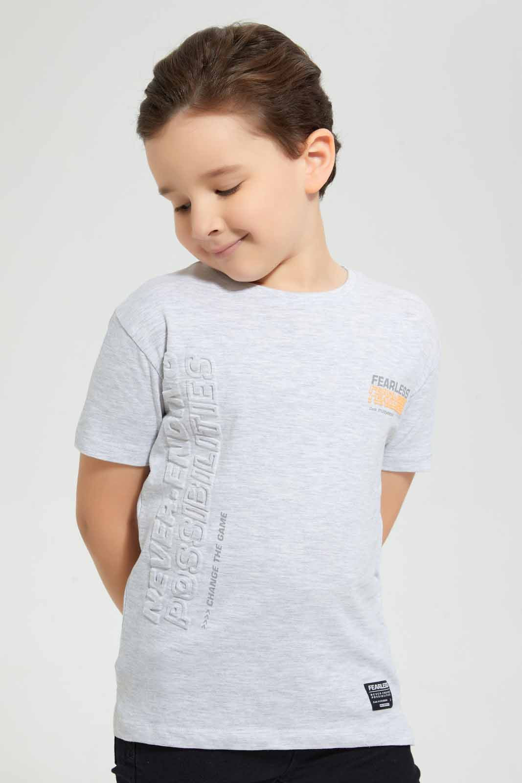 Redtag-Grey-Marl-Side-Embossed-T-Shirt-Graphic-T-Shirts-Boys-2 to 8 Years