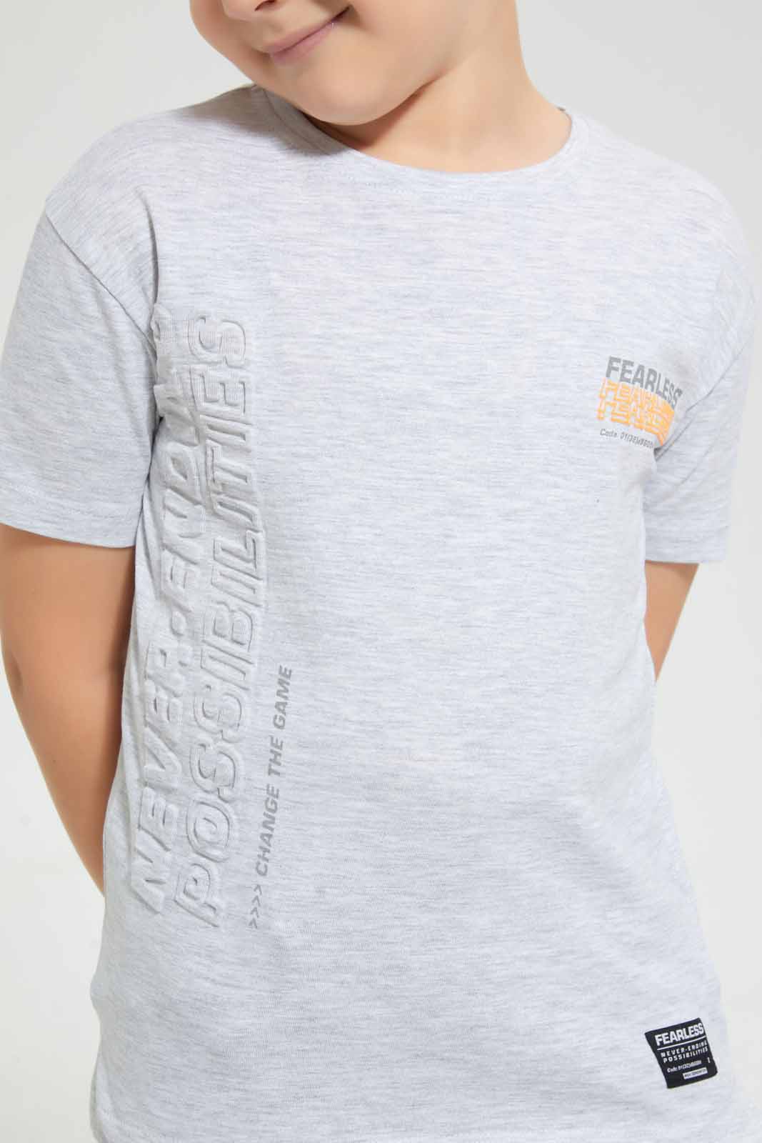 Redtag-Grey-Marl-Side-Embossed-T-Shirt-Graphic-T-Shirts-Boys-2 to 8 Years