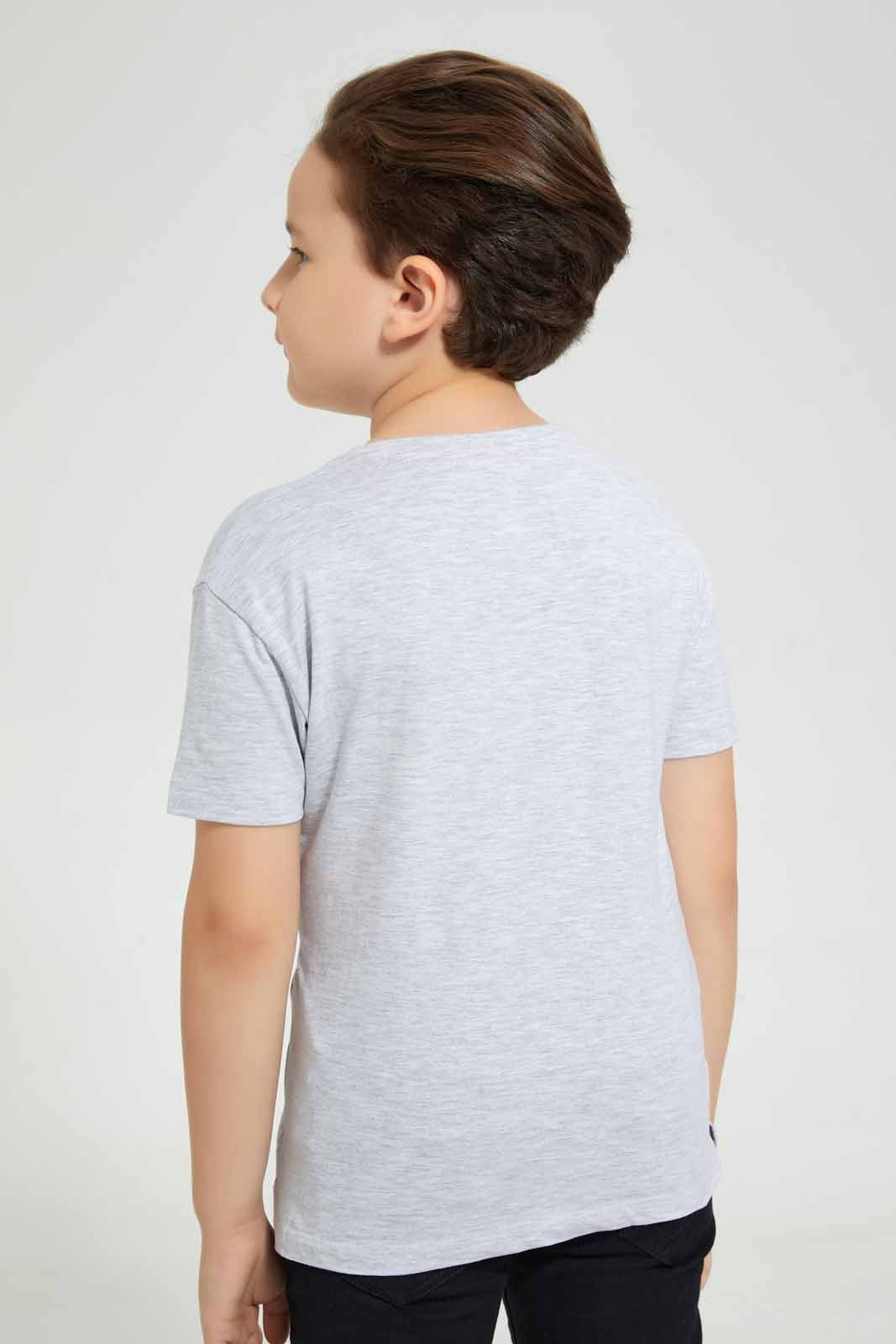 Redtag-Grey-Marl-Side-Embossed-T-Shirt-Graphic-T-Shirts-Boys-2 to 8 Years