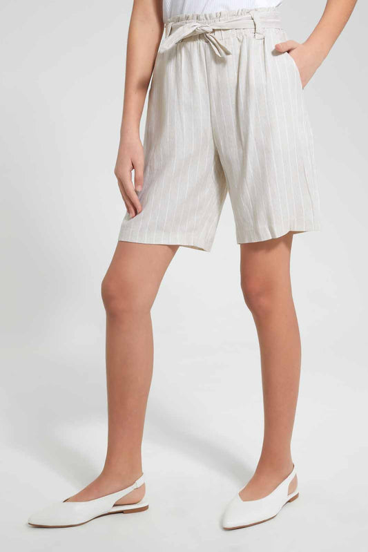 Beige Striped Short