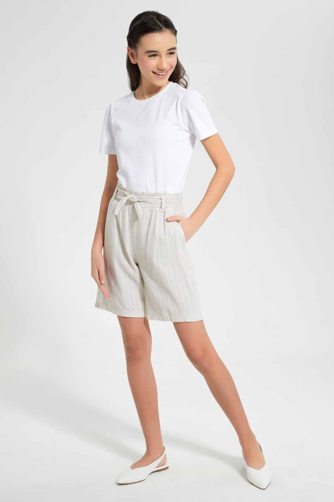 Beige Striped Short