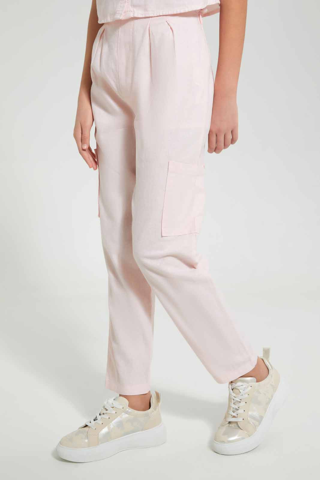 Redtag-Pink-Cargo-Pocket-Linen-Trouser-Cargo-Pants-Senior-Girls-9 to 14 Years