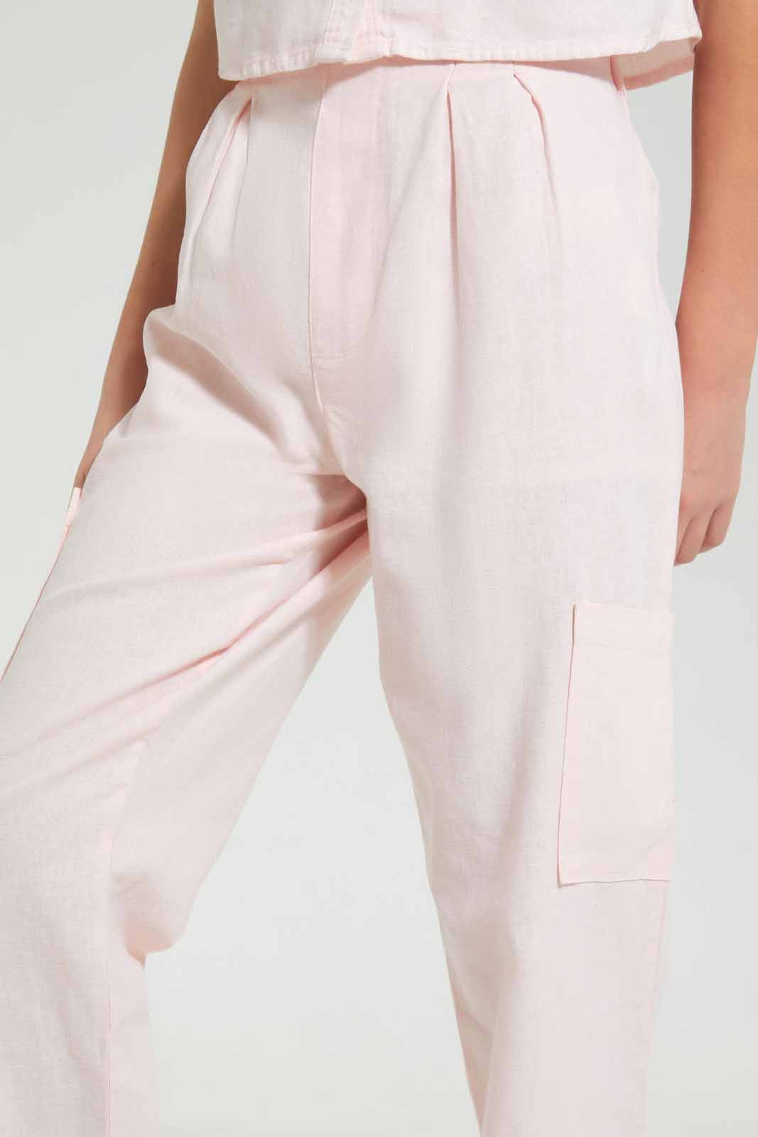 Redtag-Pink-Cargo-Pocket-Linen-Trouser-Cargo-Pants-Senior-Girls-9 to 14 Years