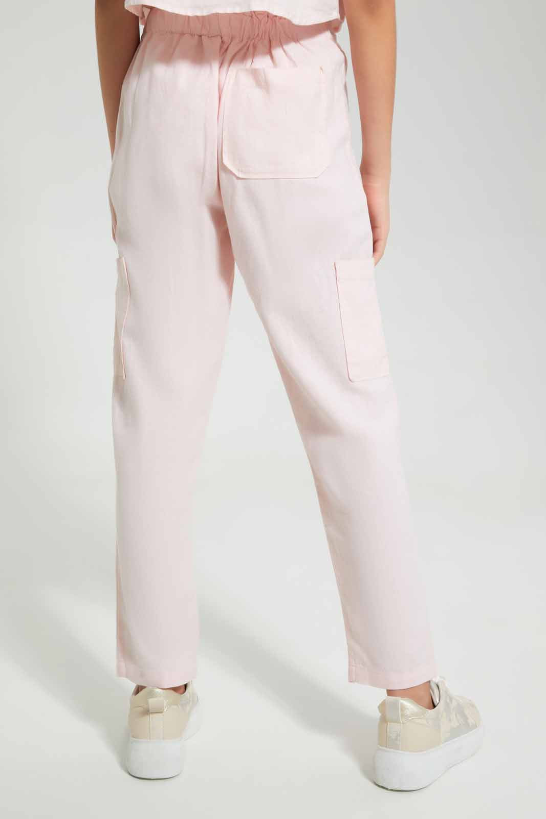 Redtag-Pink-Cargo-Pocket-Linen-Trouser-Cargo-Pants-Senior-Girls-9 to 14 Years