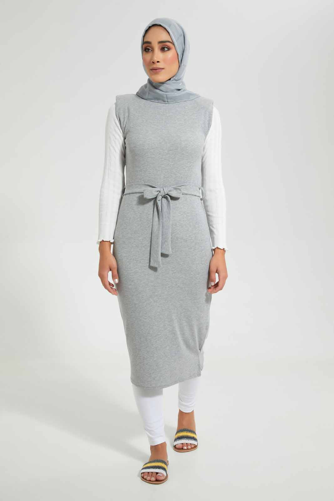 Redtag-Grey-Melange-Dress-Sleeveless-Dresses-Women's-