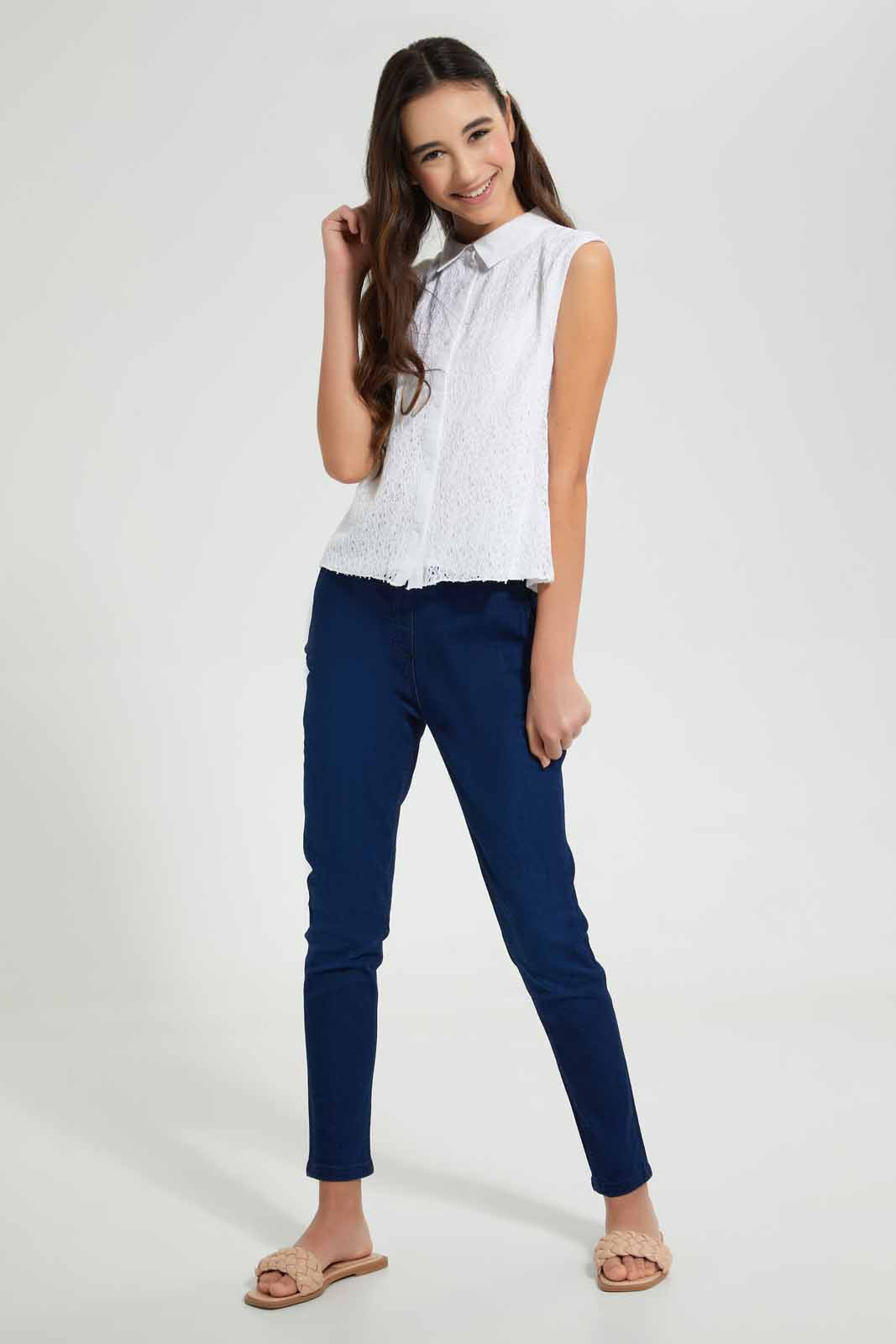 Redtag-White-Lace-Collared-Shirt-Blouses-Senior-Girls-9 to 14 Years