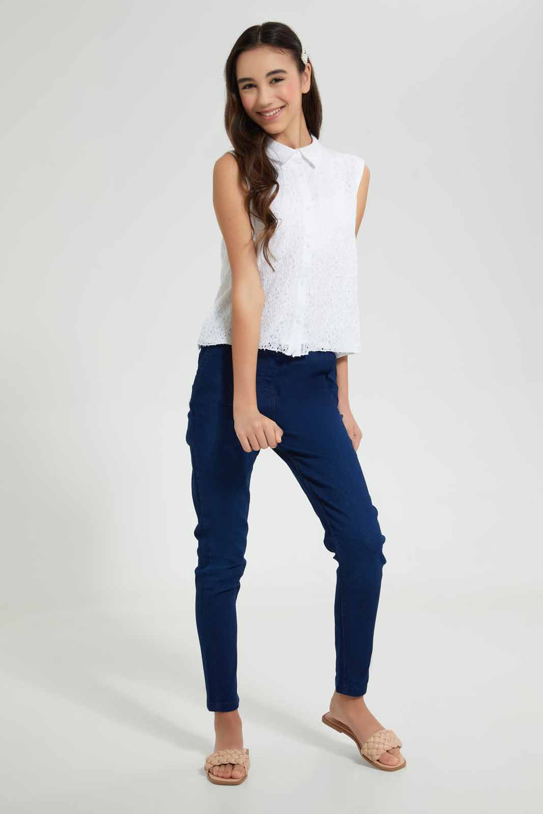 Redtag-White-Lace-Collared-Shirt-Blouses-Senior-Girls-9 to 14 Years