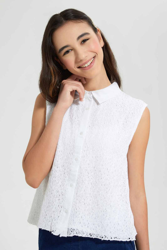 Redtag-White-Lace-Collared-Shirt-Blouses-Senior-Girls-9 to 14 Years