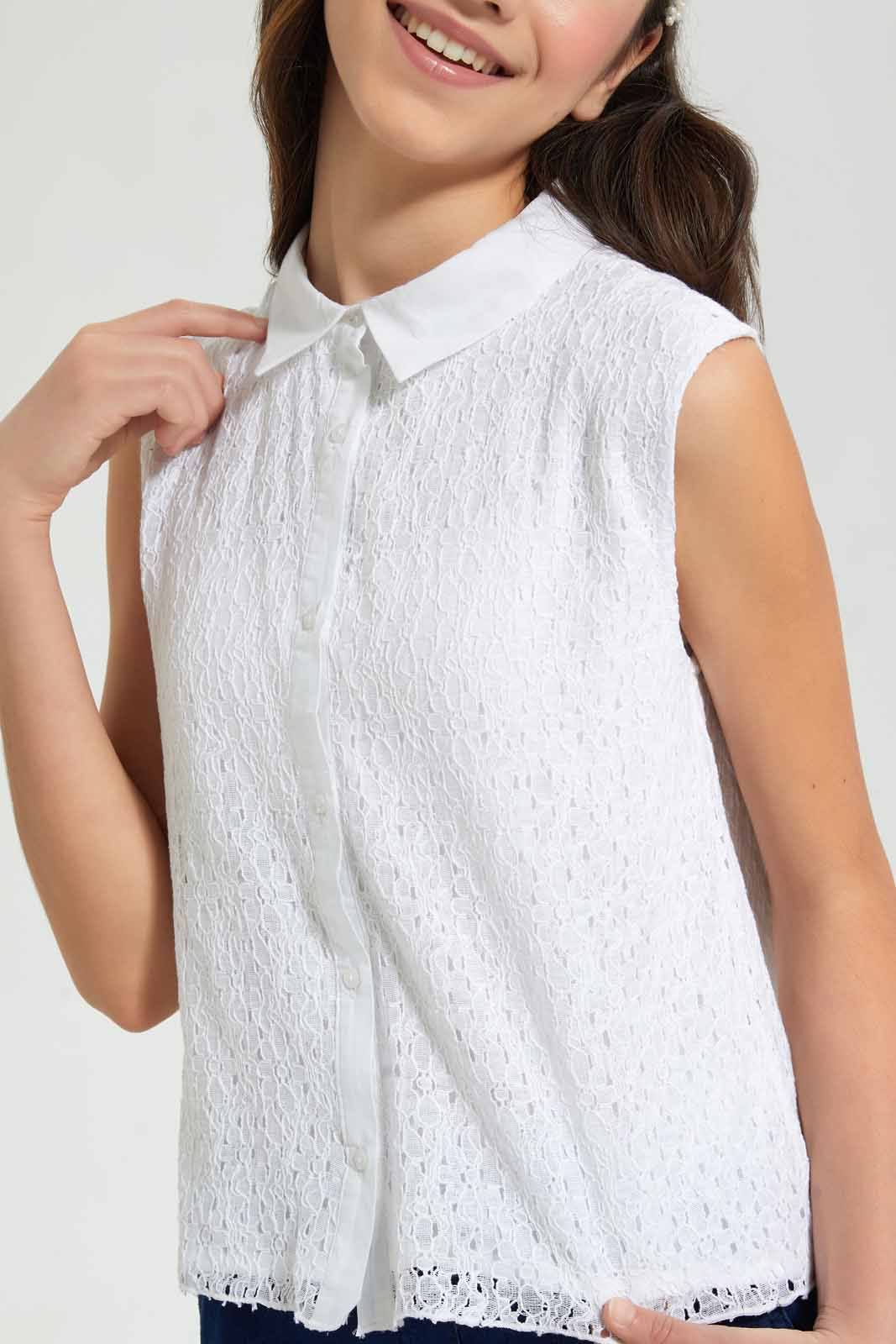 Redtag-White-Lace-Collared-Shirt-Blouses-Senior-Girls-9 to 14 Years