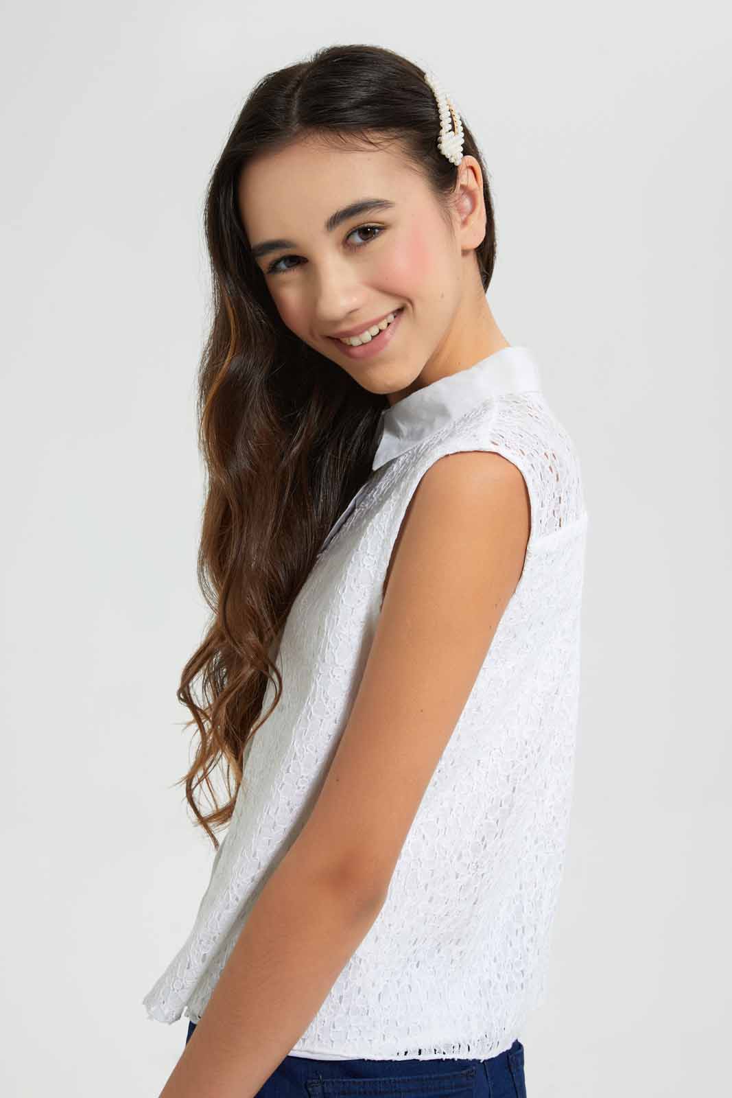 Redtag-White-Lace-Collared-Shirt-Blouses-Senior-Girls-9 to 14 Years