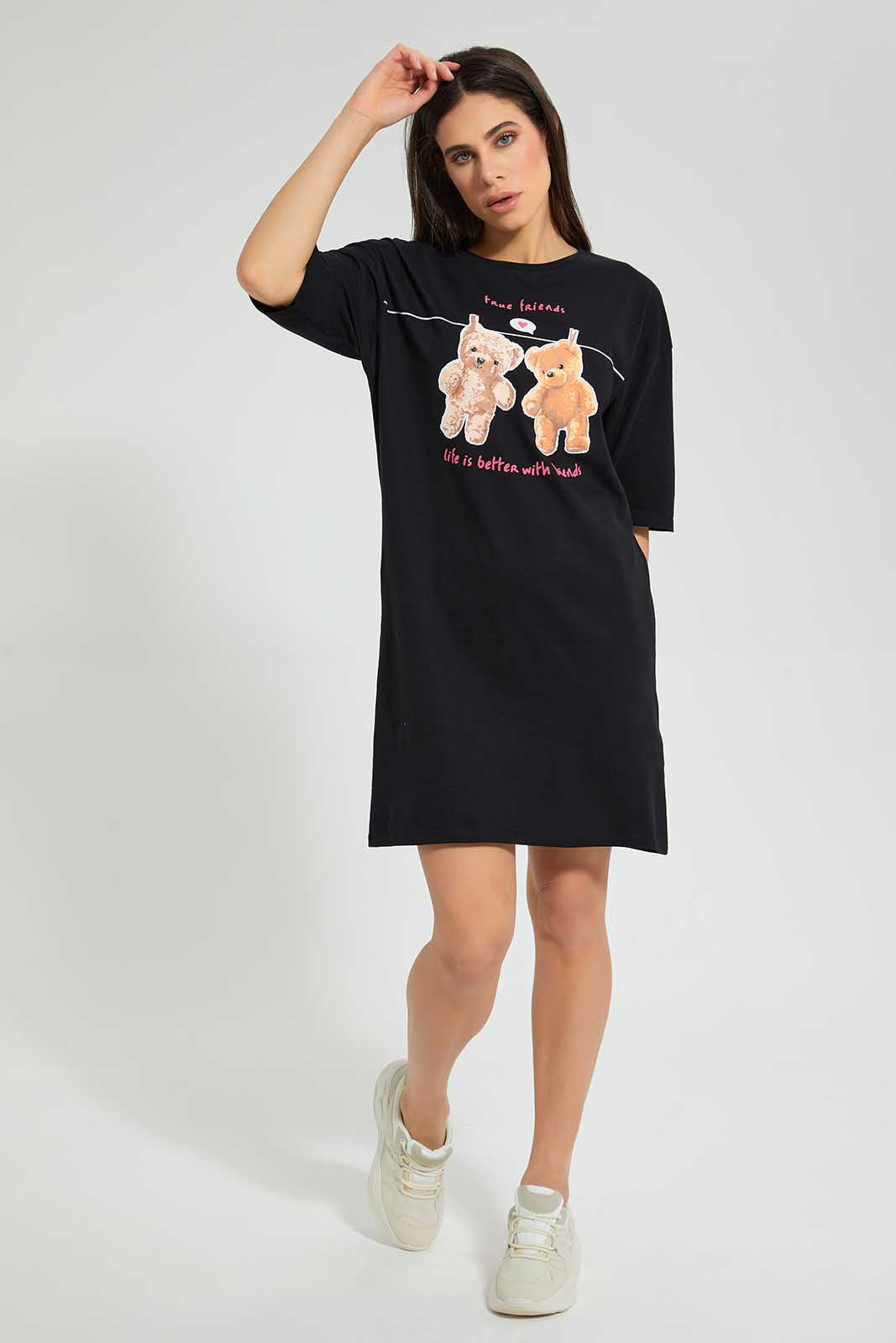 Redtag-Black-Oversized-Printed-T-Shirt-Category:Blouses,-Category:T-Shirts,-Colour:Black,-Deals:4-For-90,-Deals:Sale,-Filter:Women's-Clothing,-S22C,-Sale-Women-APL,-Section:Women,-Women-T-shirts-Women's-