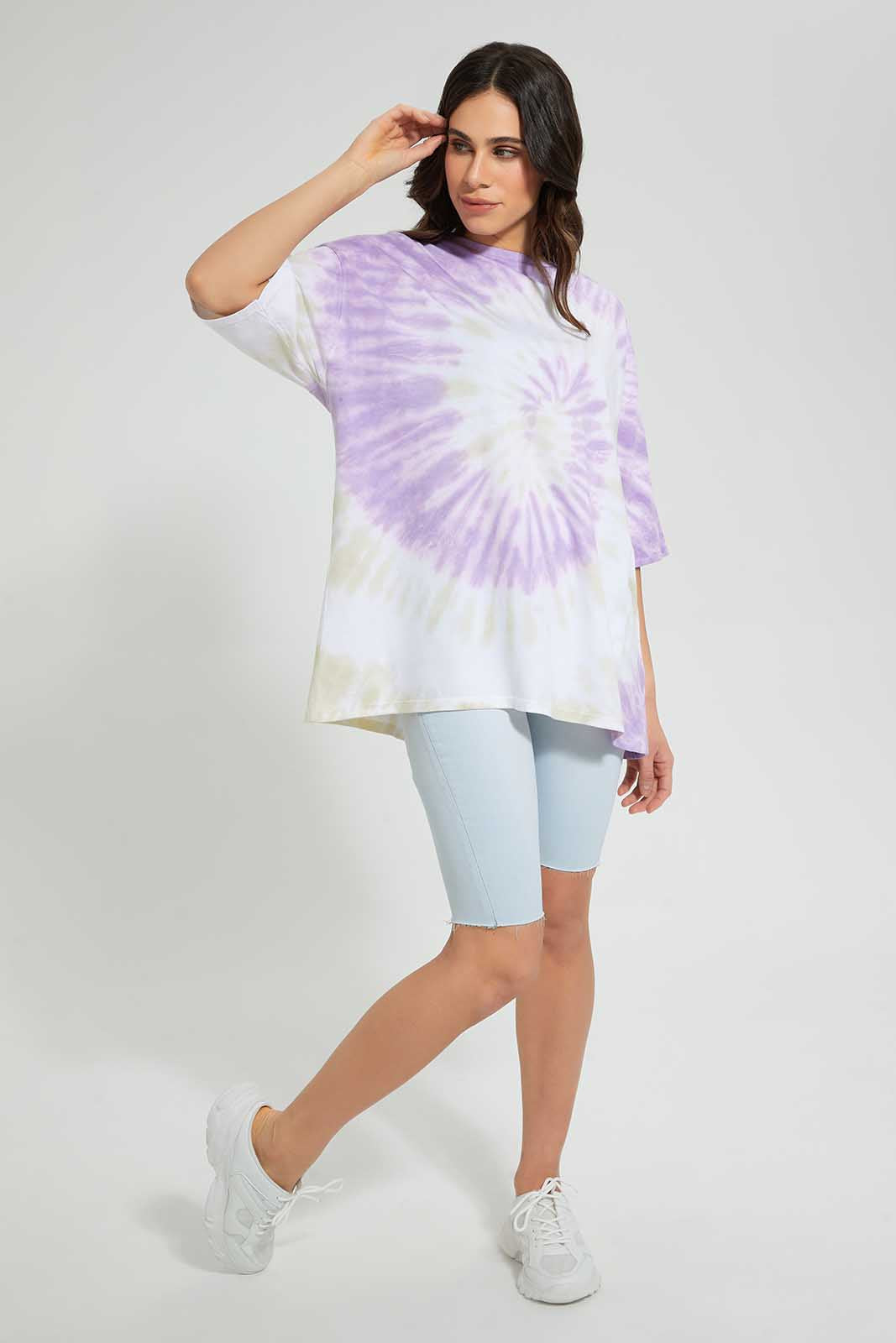Redtag-White-Tie-Dye-Oversized-T-Shirt-Category:T-Shirts,-Colour:Lilac,-Colour:White,-Deals:Sale,-Filter:Women's-Clothing,-S22C,-Sale-Women-APL,-Section:Women,-Women-T-Shirts-Women's-