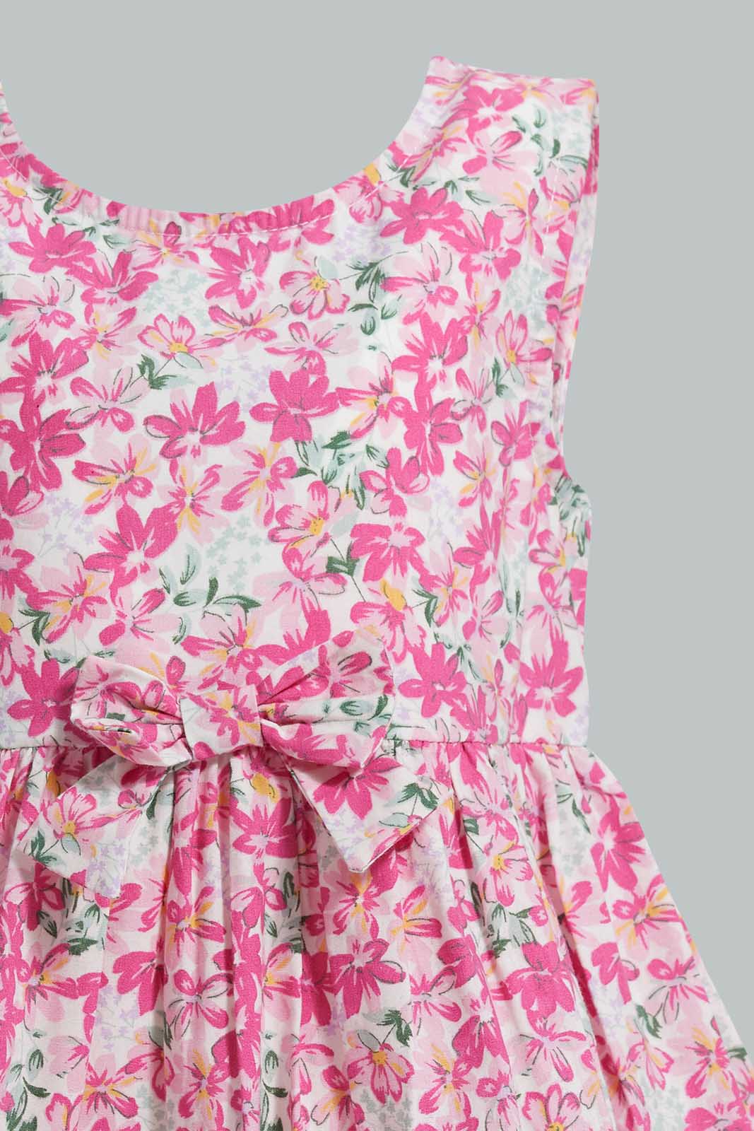 Redtag-White-Floral-Printed-Sleeveless-Dress-Dresses-Infant-Girls-3 to 24 Months
