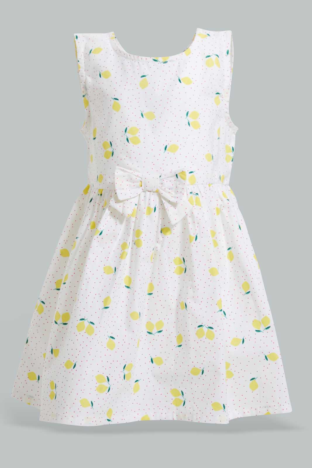 Redtag-White--Printed-Sleeveless-Dress-Dresses-Infant-Girls-3 to 24 Months