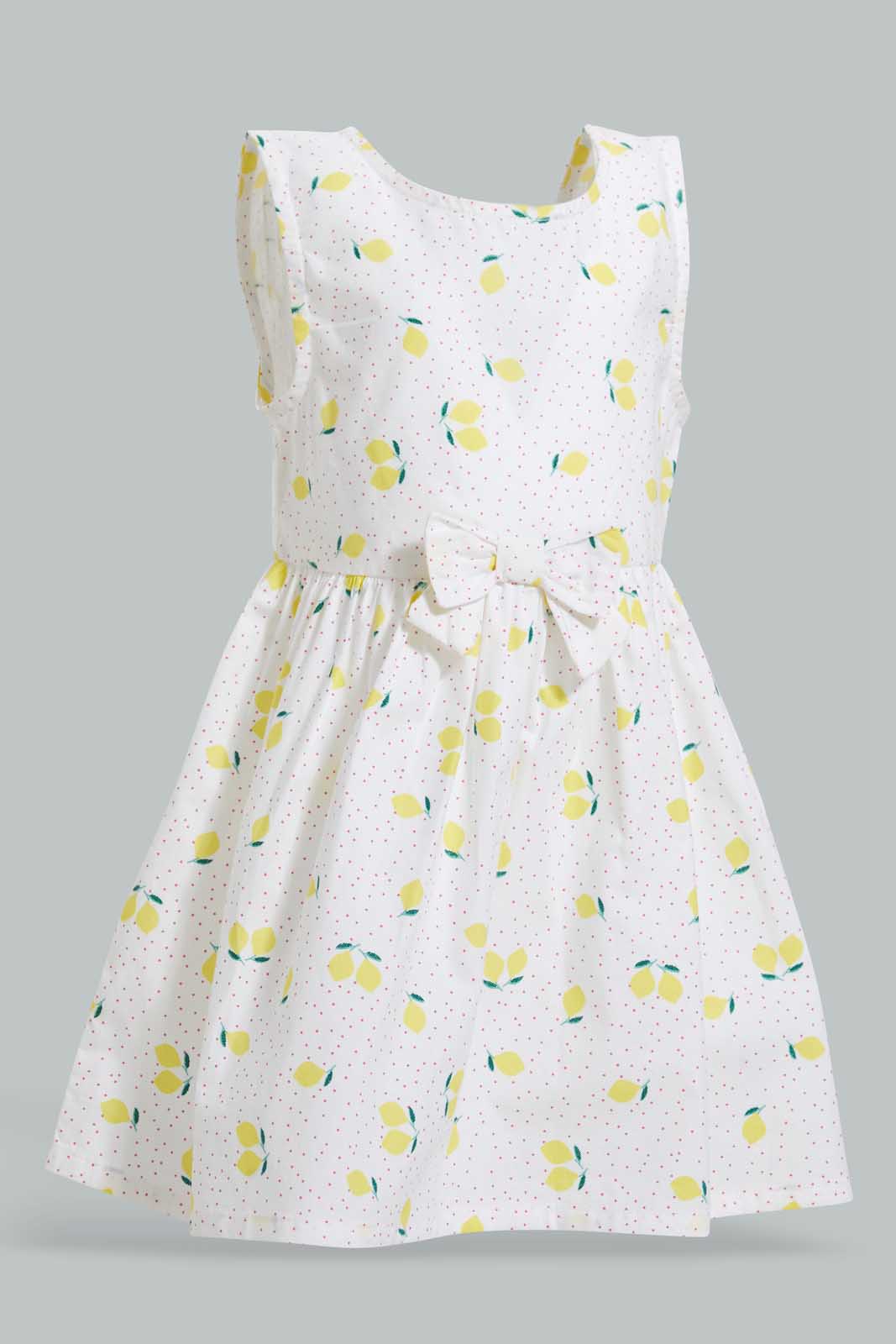 Redtag-White--Printed-Sleeveless-Dress-Dresses-Infant-Girls-3 to 24 Months