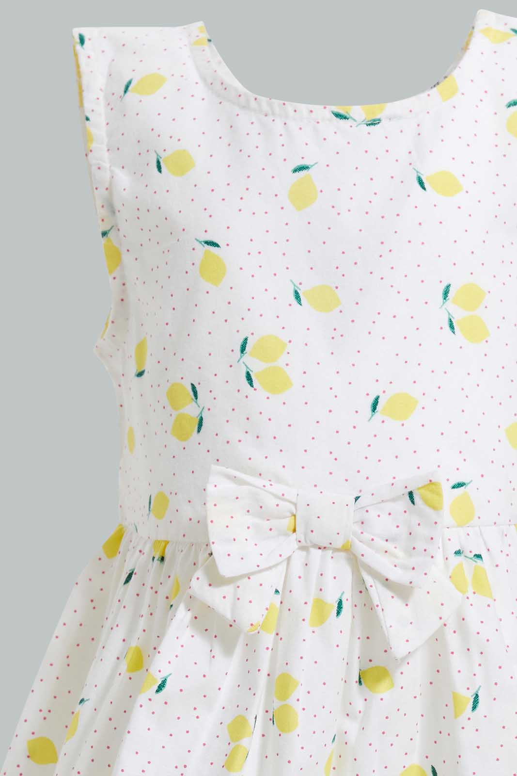 Redtag-White--Printed-Sleeveless-Dress-Dresses-Infant-Girls-3 to 24 Months