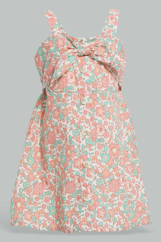 Redtag-Pink-Floral-Printed-Sleeveless-Dress-Dresses-Infant-Girls-3 to 24 Months