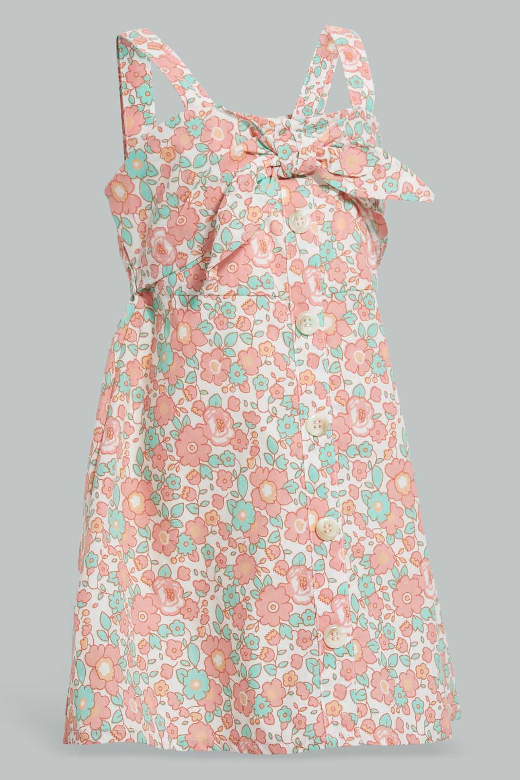 Redtag-Pink-Floral-Printed-Sleeveless-Dress-Dresses-Infant-Girls-3 to 24 Months